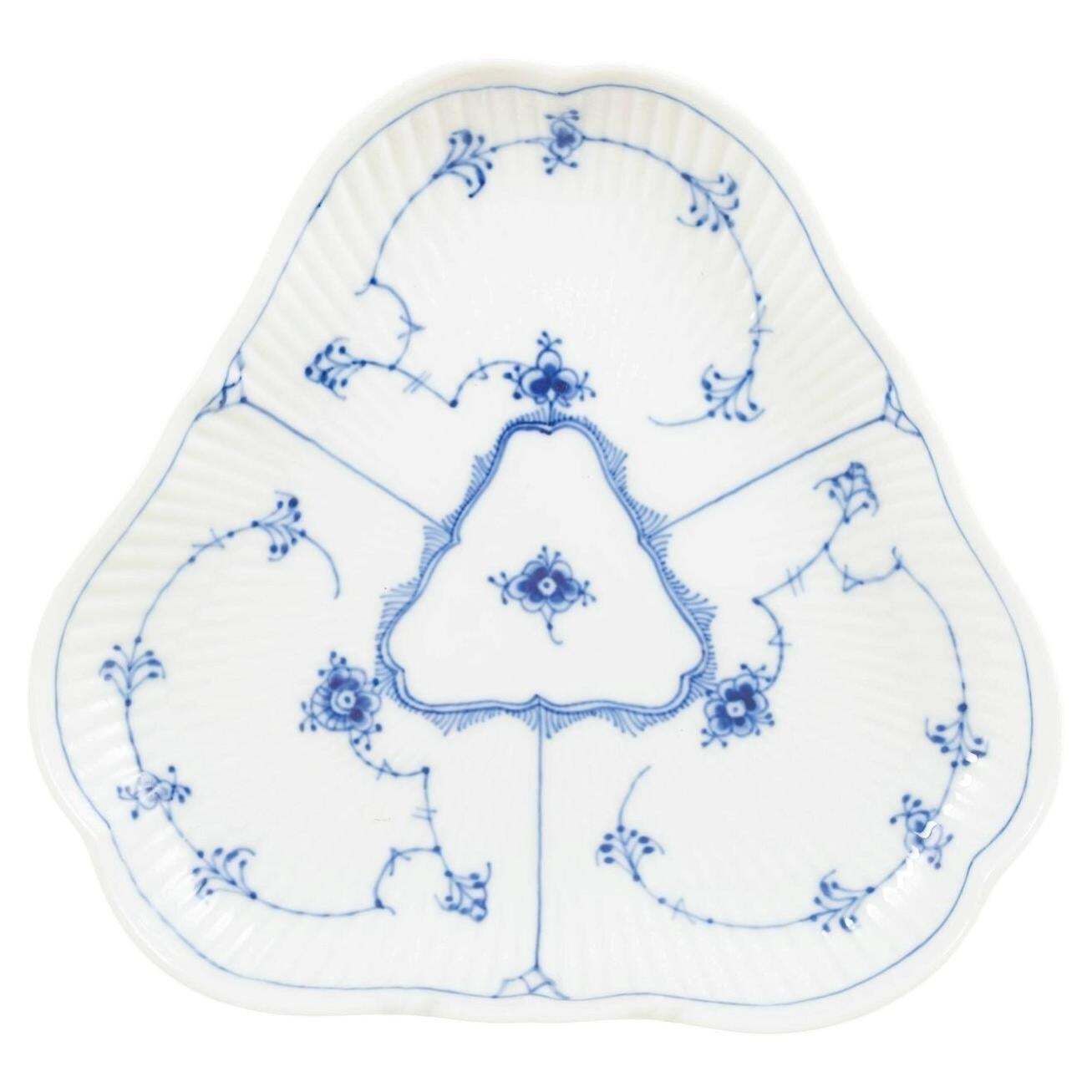 Royal Copenhagen. Blue Fluted Plain Triangular Dish In Porcelain. 1965