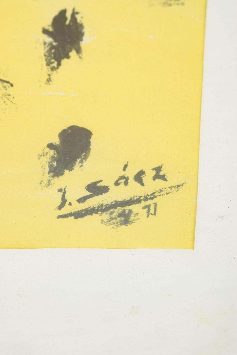 J. Sáez. Aquarelle sur papier. Composition abstraite poétique. Datée 1971 photo Art