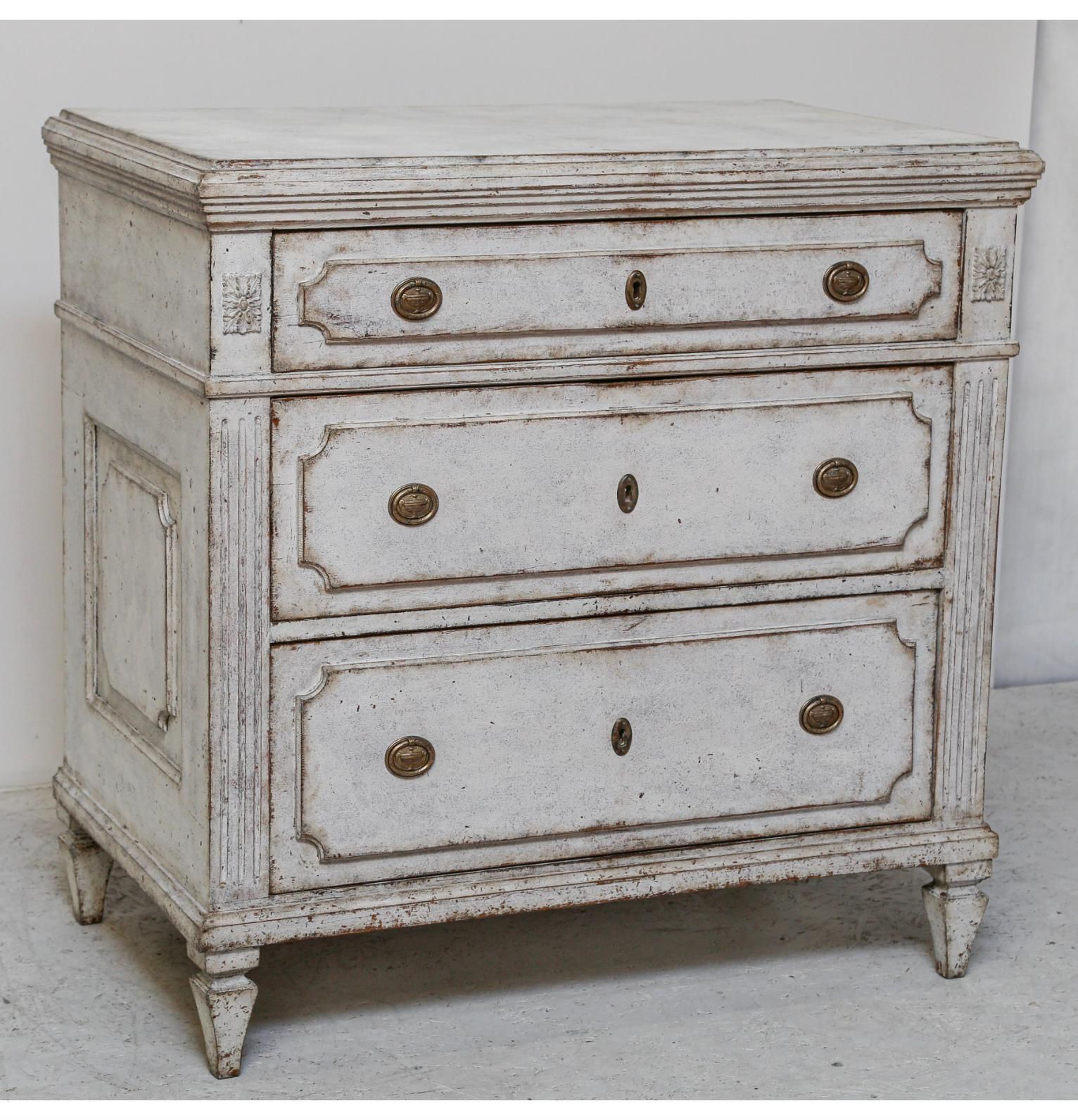 Swedish Gustavian Painted Chest Of Drawers Commode Grey White C.1860 photo furniture