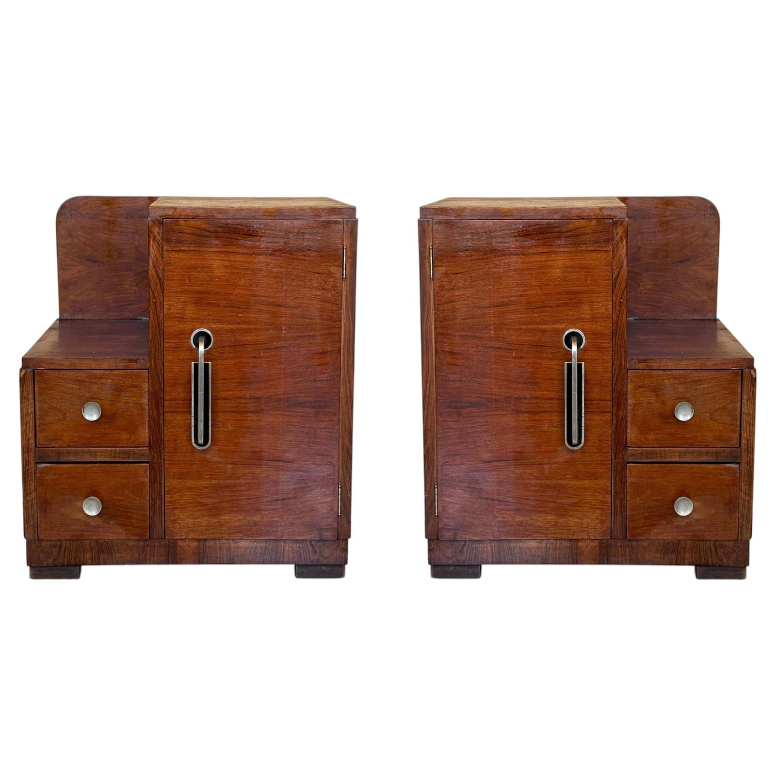Pair Of Art Deco Bedside Cabinets In Mahogany Veneer