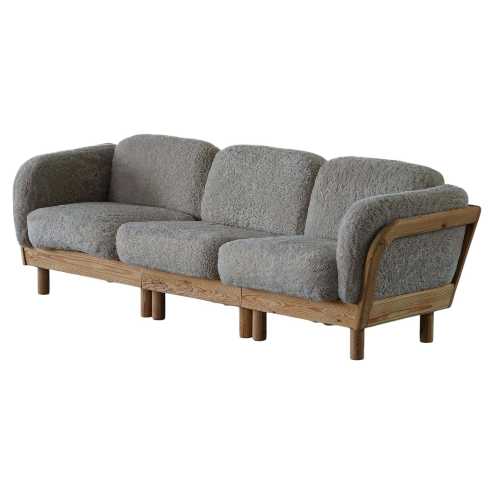 Danish Modern, Three Seater Sofa In Pine & Lambswool, Late 20th Century, 1980s