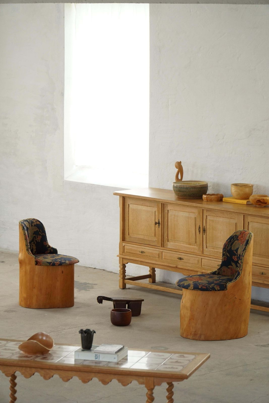 Swedish Stump Chair / “Kubstol” In Pine & Floral Upholstery, Mid 20th Century photo buy