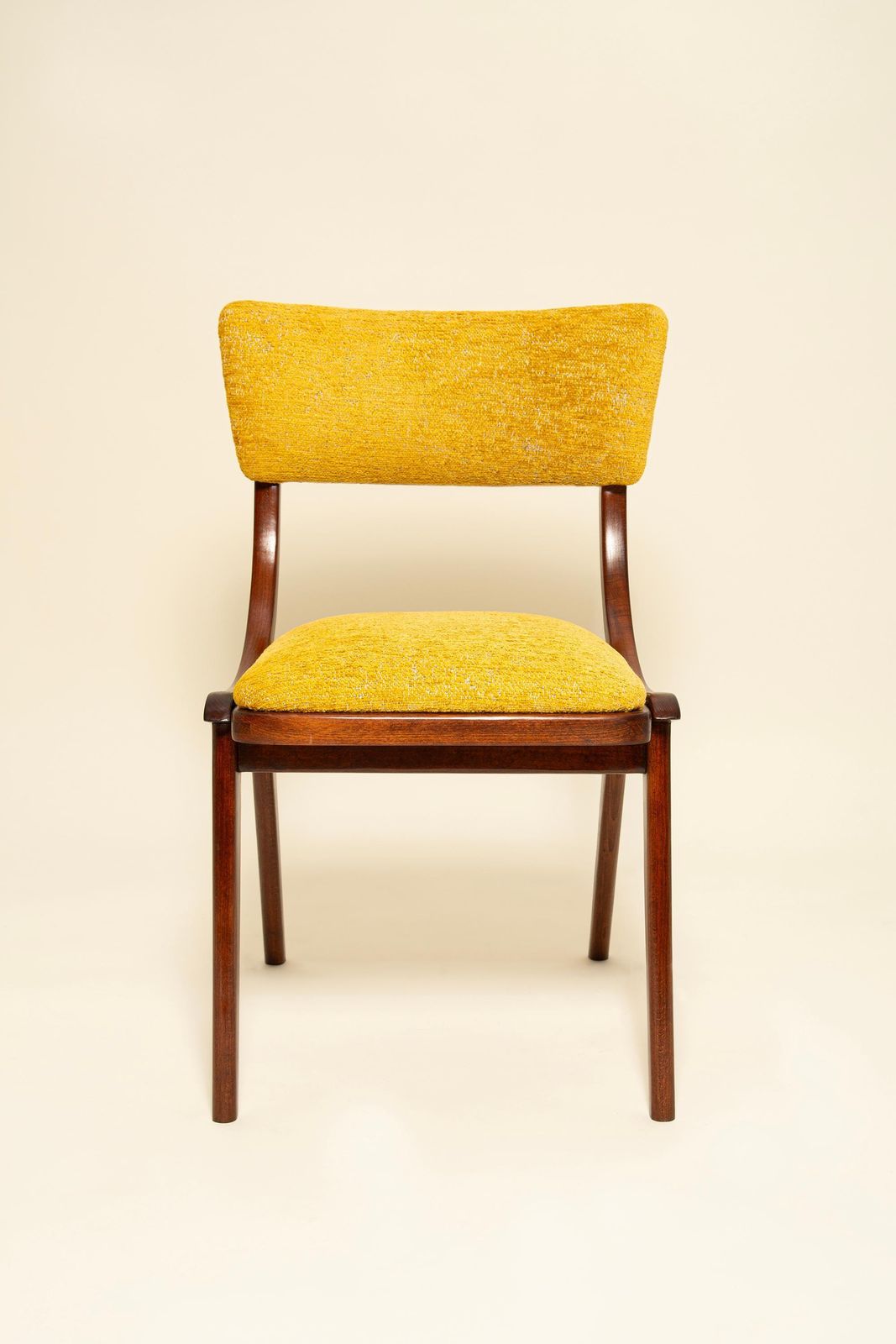 Zes mid-century Bumerang stoelen, geel Spiriti Jacquard Dedar, Polen, jaren 1960 photo for sale