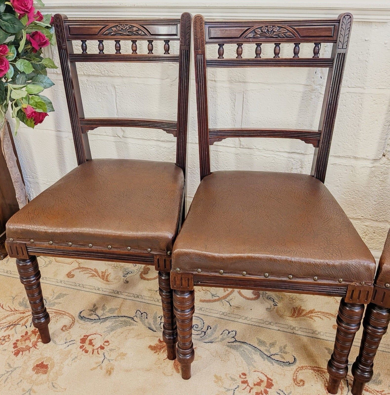 Victorian Set Of 4 Oak Stained Carved Dining Chairs photo furniture