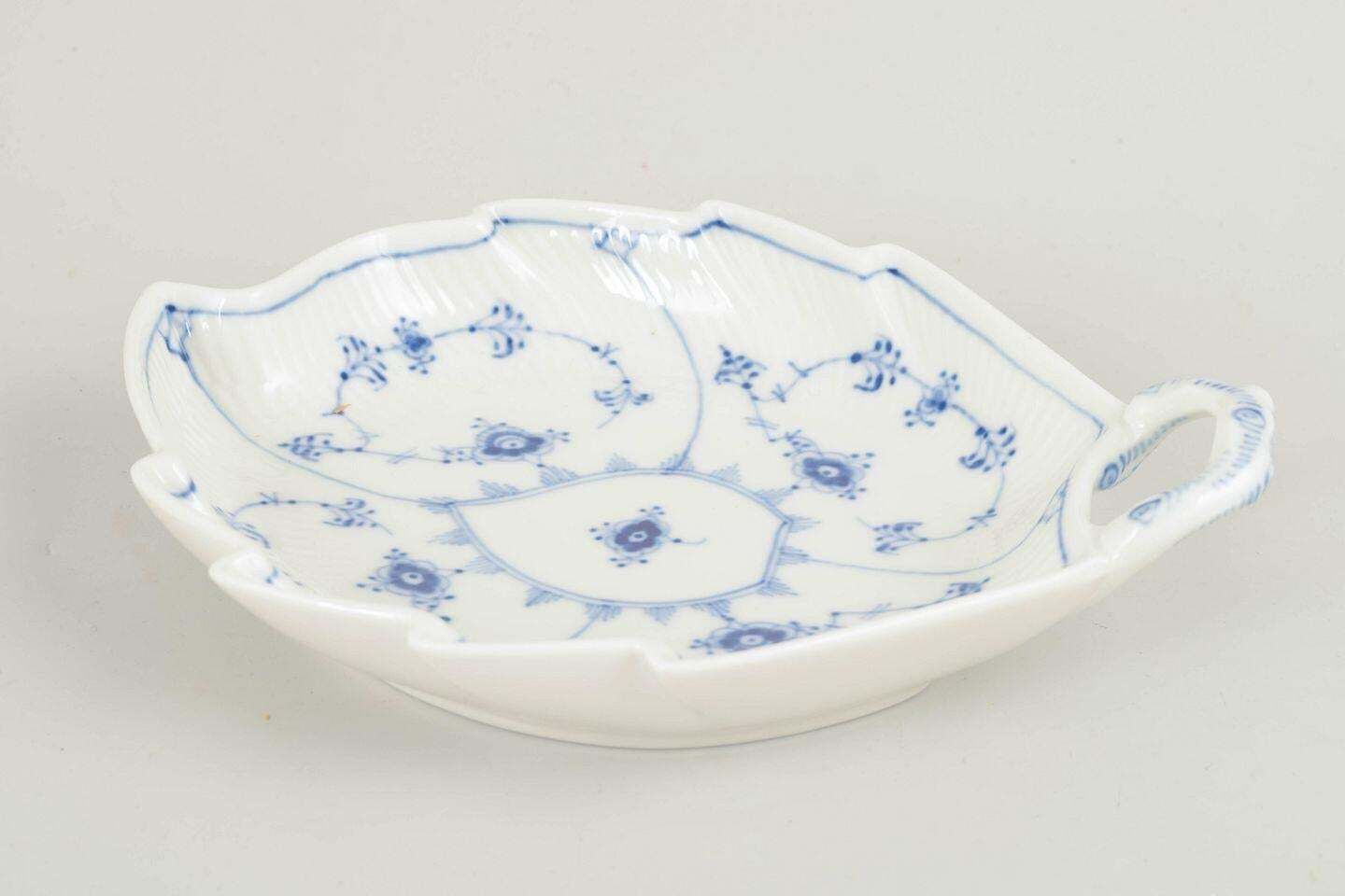 Royal Copenhagen. Blue Fluted Plain Dish In Leaf Shaped Form. 1966. photo furniture