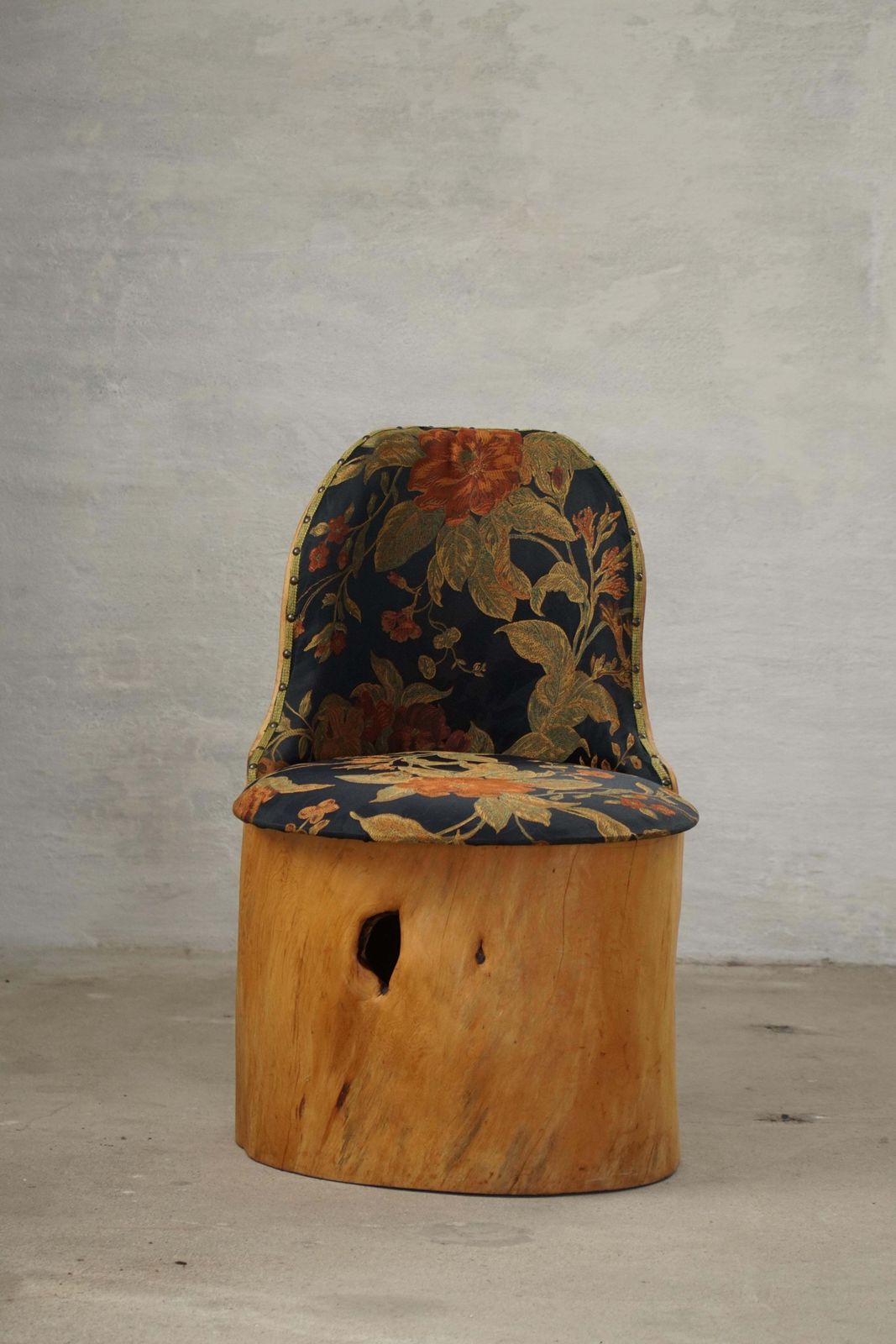 2188.0 Swedish Stump Chair / “Kubstol” In Pine & Floral Upholstery, Mid 20th Century photo