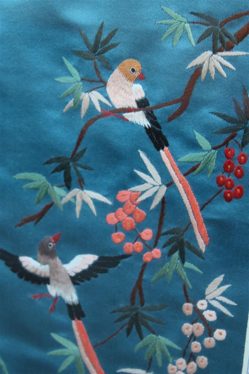China Colorful Silk Fabric Paintings With Flowers Birds And Trees 1950s. photo buy