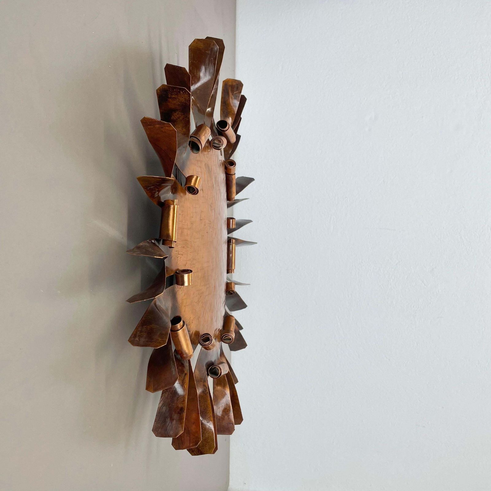 Large 50cm Solid Copper Stilnovo Style Sunburst Theatre Wall Light , Italy 1950s photo Lighting