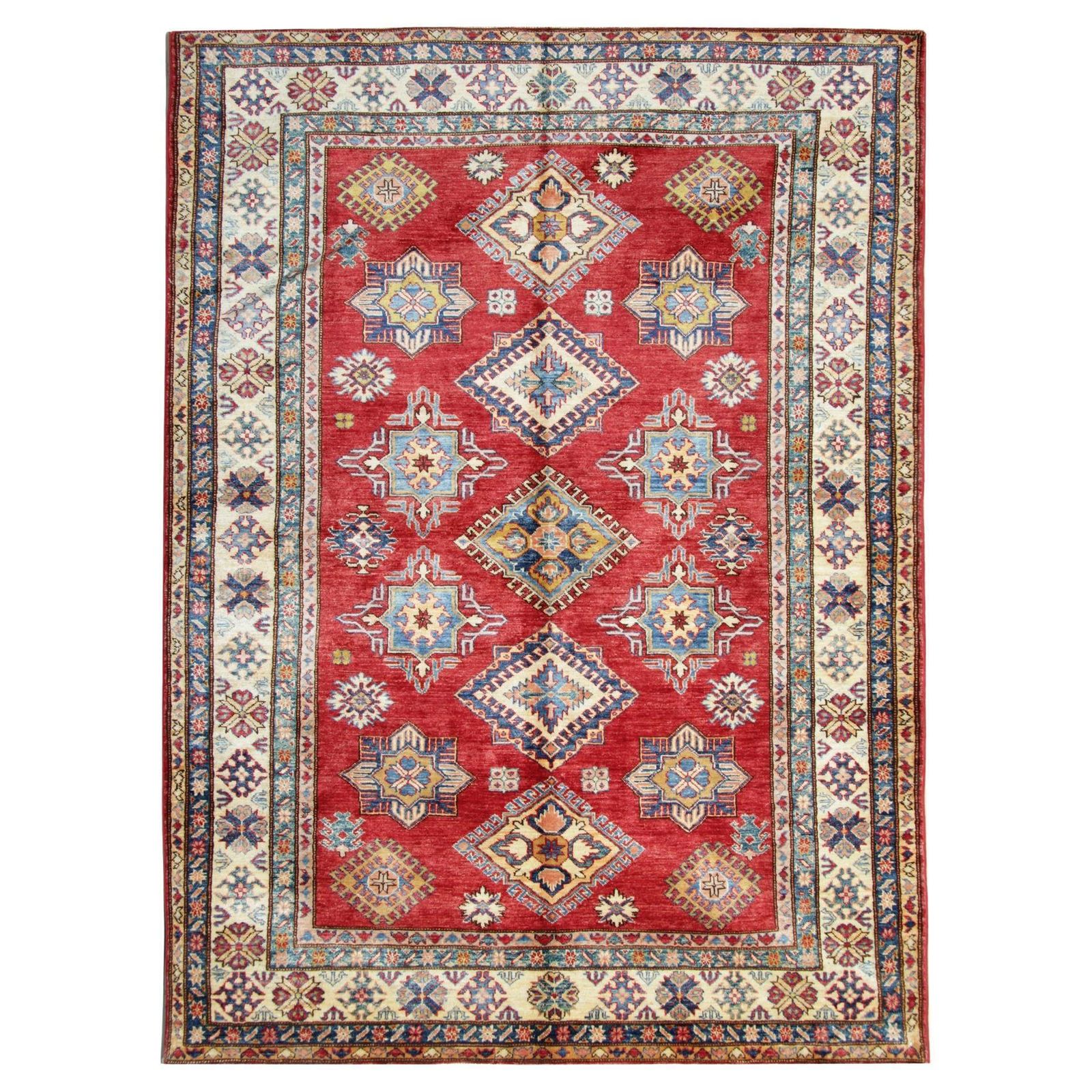 Rood Oosters Geometrisch Vloerkleed, Handgemaakt Tapijt Ivoor Vloerkleden Te Koop.