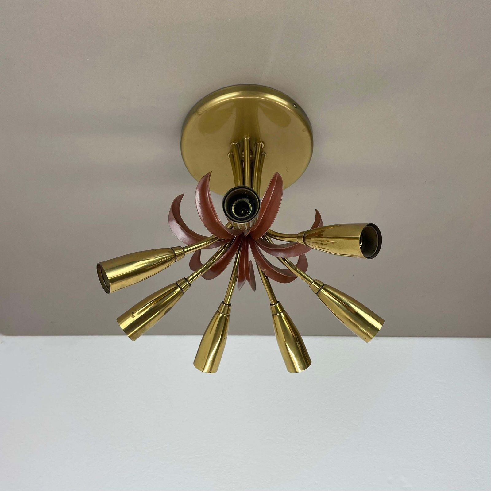Brass Italian Stilnovo Style Theatre Ceiling Light Flush Mount, Italy, 1950s photo Lighting