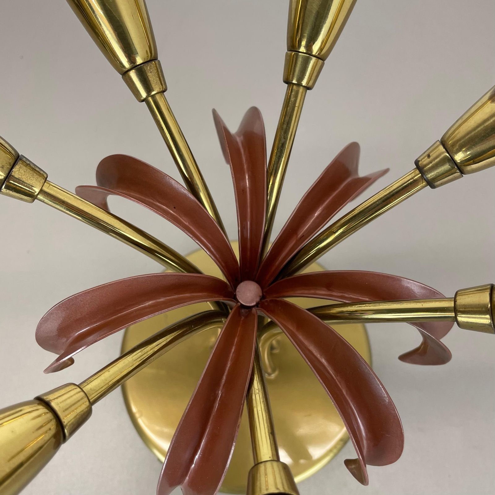Lighting Brass Italian Stilnovo Style Theatre Ceiling Light Flush Mount, Italy, 1950s photo