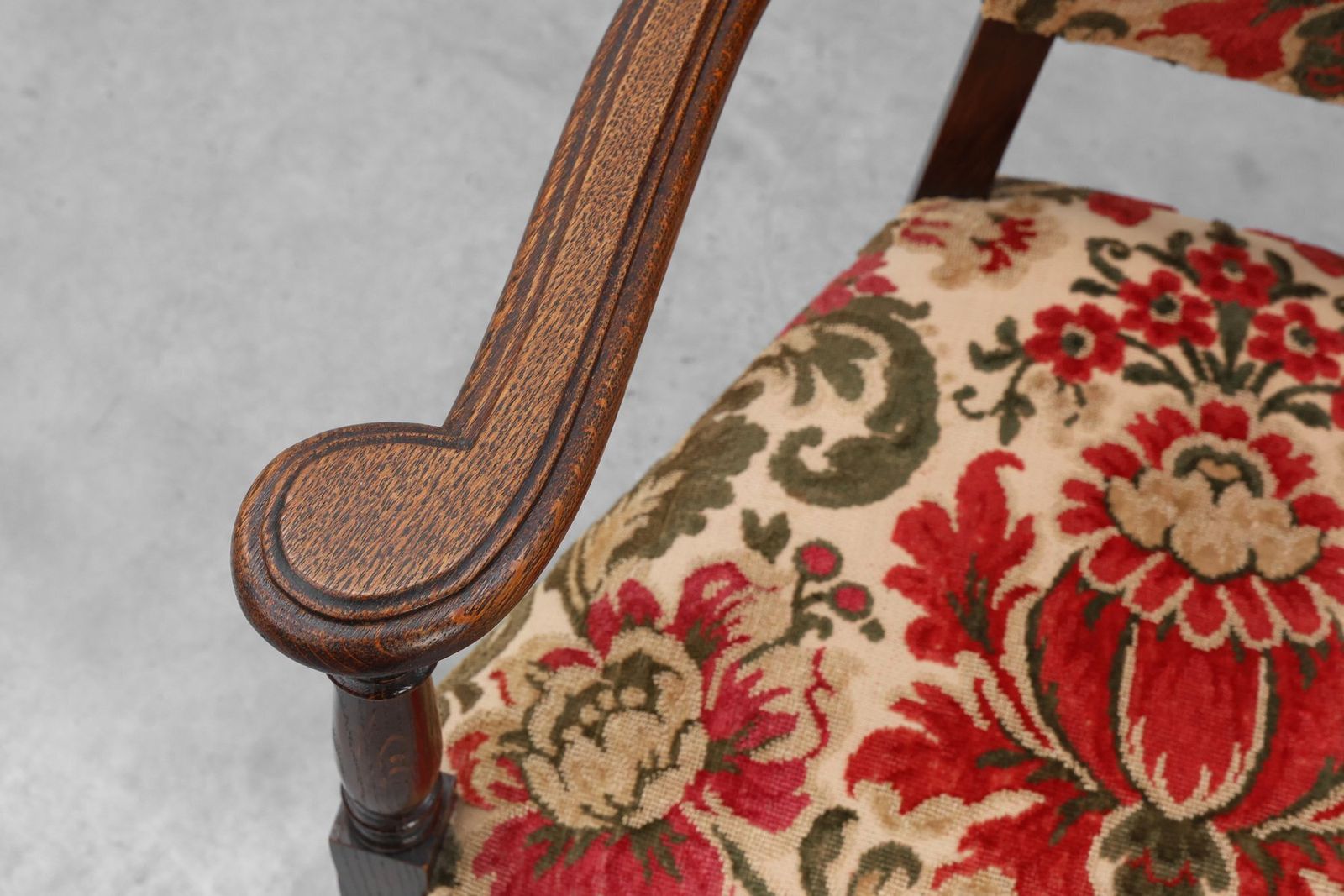 photo for sale Antique Oak Louis XIII Chair With Floral Upholstery, France, 1890
