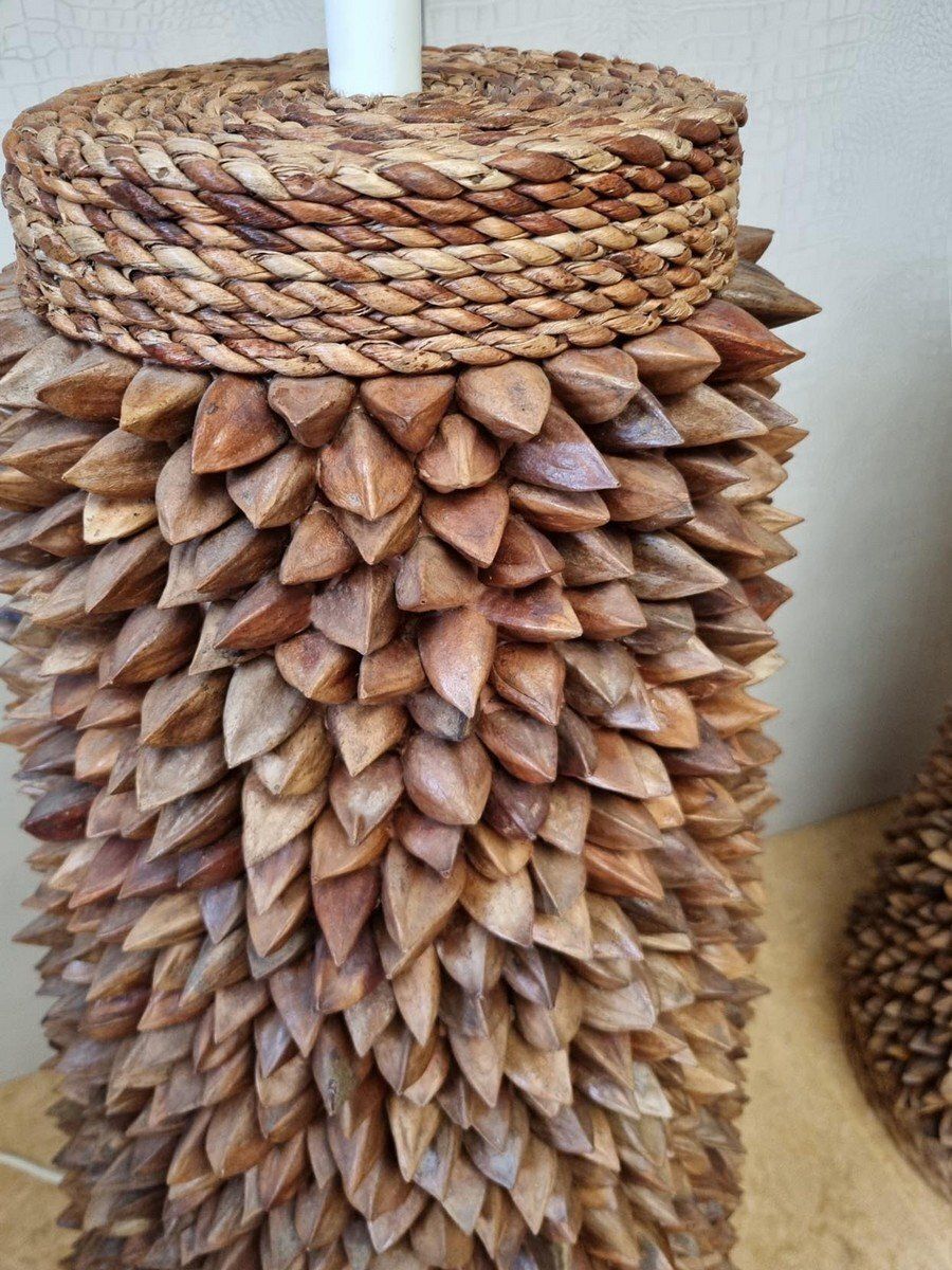 Handcrafted Pili Nut Shells Table Or Floor Lamps USA 2000s Set Of 2 photo buy