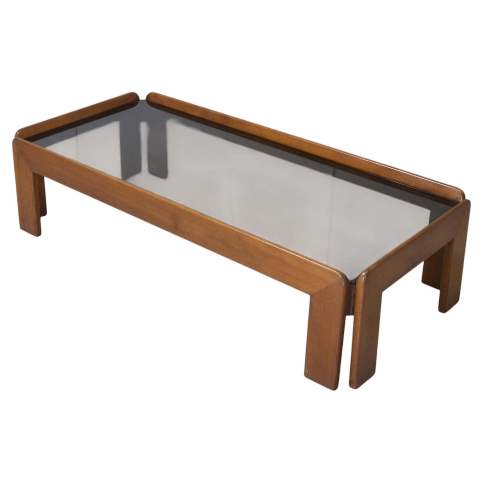 Afra & Tobia Scarpa For Cassin Rectangular Walnut And Smoked Glass Coffee Table