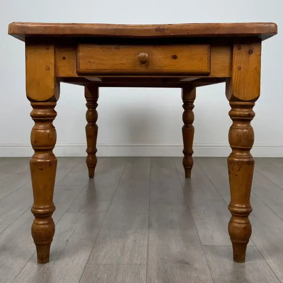 Antique 20th Century Pine Farmhouse Dining Table photo vintage