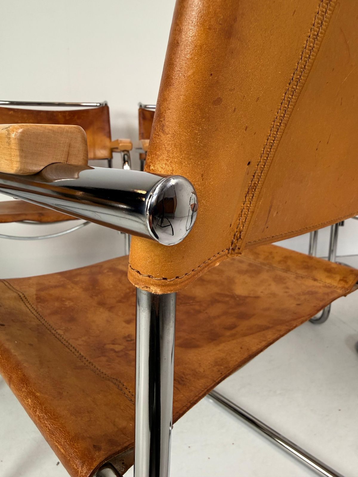 Set Of 6 Original Thonet S34 Cantilever Chairs In Cognac Leather & Chrome, 1970s photo Furniture