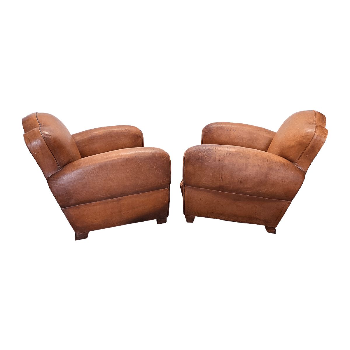 French Art Deco Style Leather Club Armchairs, 1950/60s photo Furniture