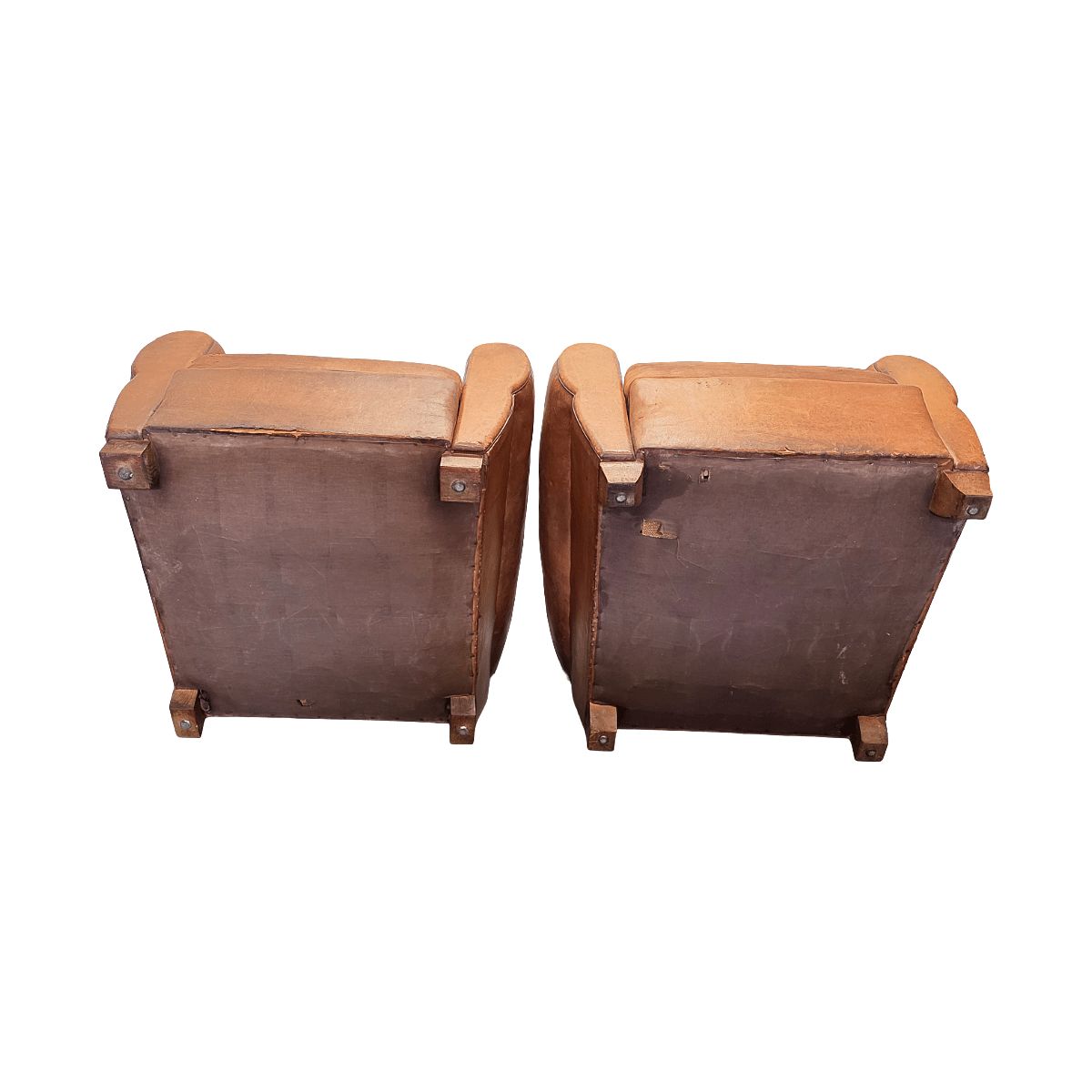photo furniture French Art Deco Style Leather Club Armchairs, 1950/60s