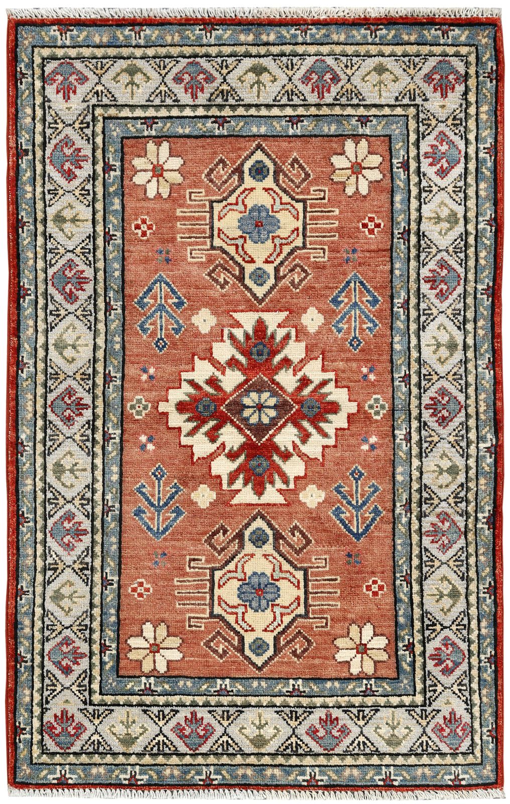 Afghan Kazak Hand Knotted Geometric Caucasian Living Room Bedroom Rug
