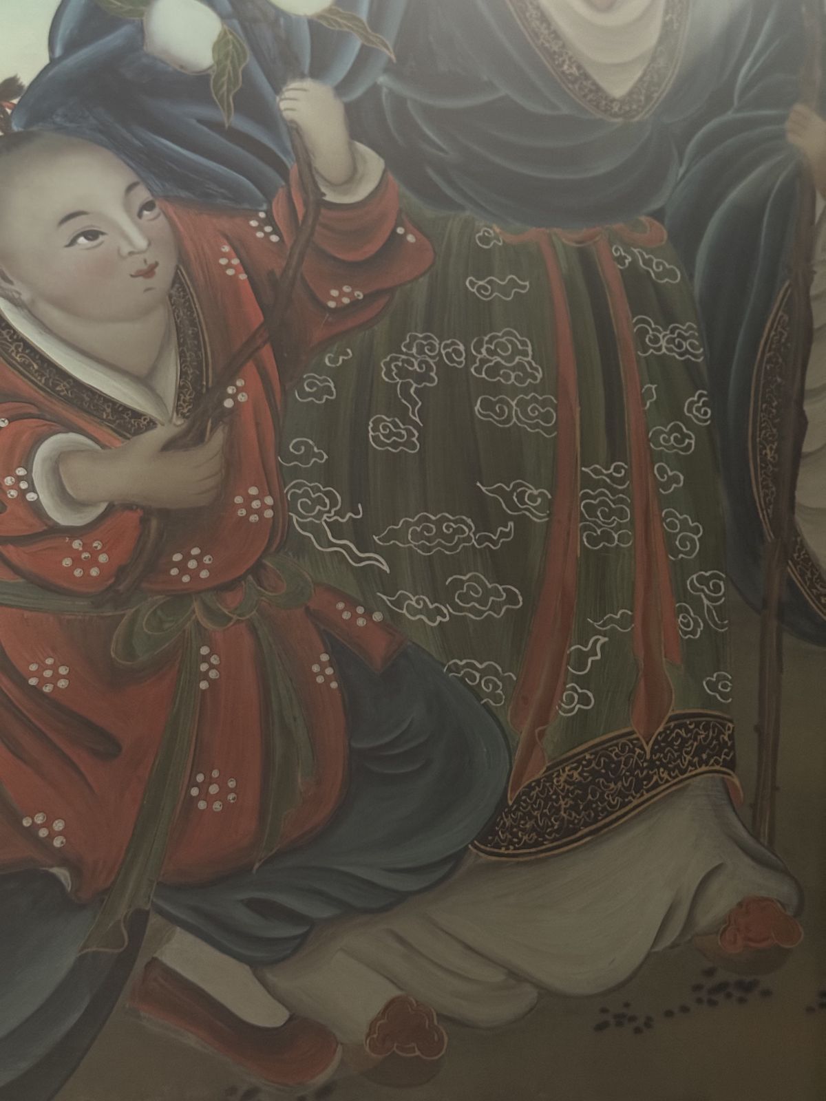 1150.0 Rare 19th Century Chinese Reverse Glass Painting Of Shoulao & Child photo