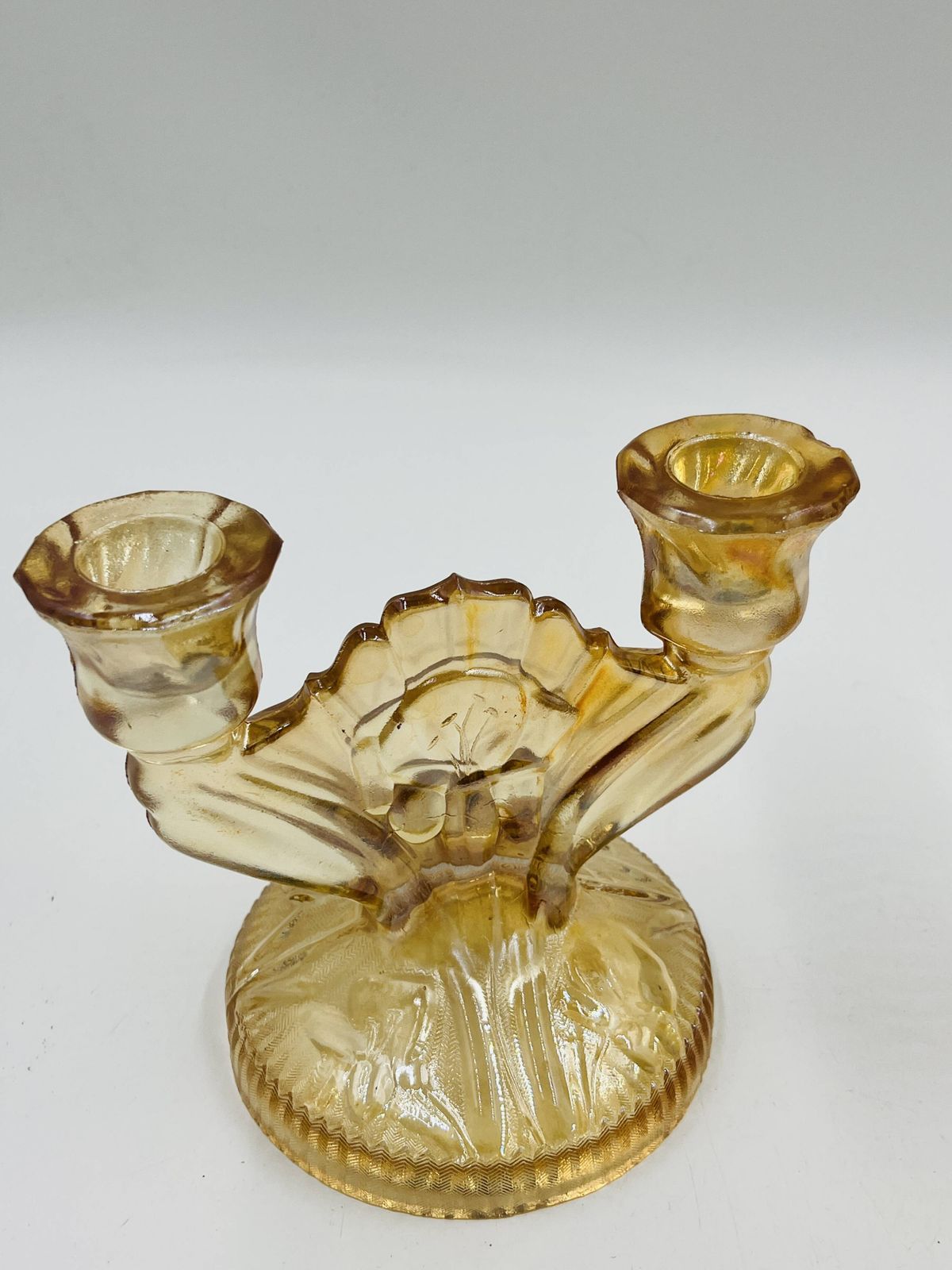 Pair Of Empoli Amber Glass Chandeliers In Art Deco Style photo for sale