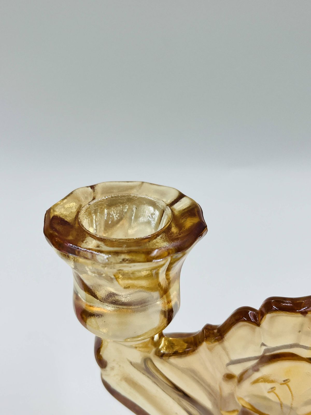 Paar Empoli Amber Glazen Kandelaars in Art Deco Stijl photo buy