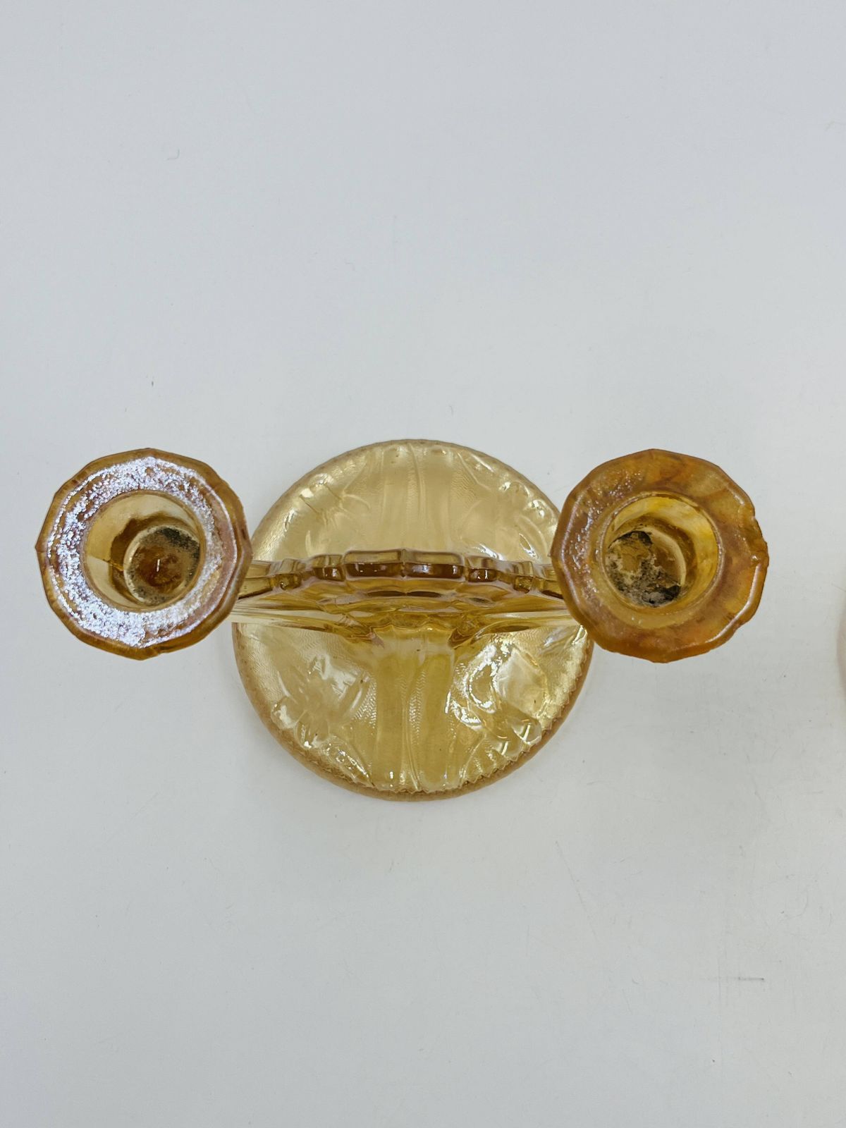 Woonaccessoires Paar Empoli Amber Glazen Kandelaars in Art Deco Stijl photo
