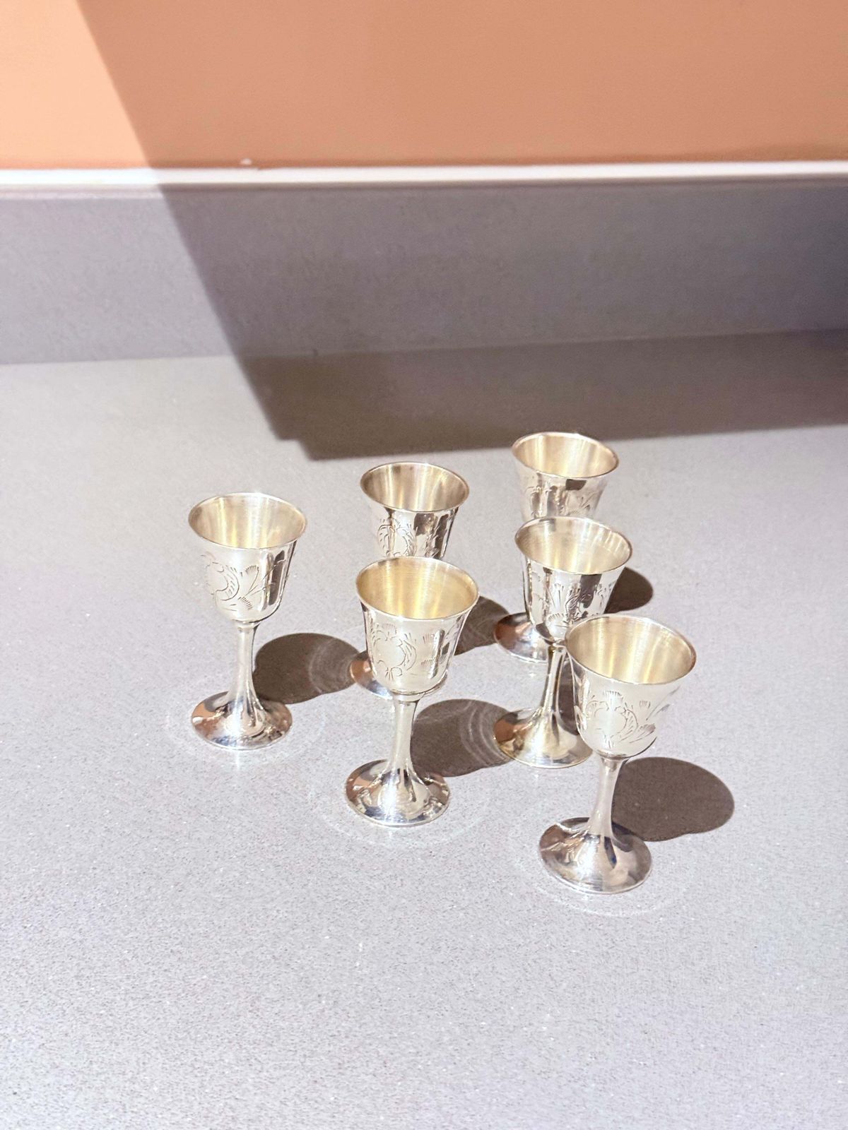 Set Of Six Silver Plated Cordial Cups In Original Presentation Case photo vintage
