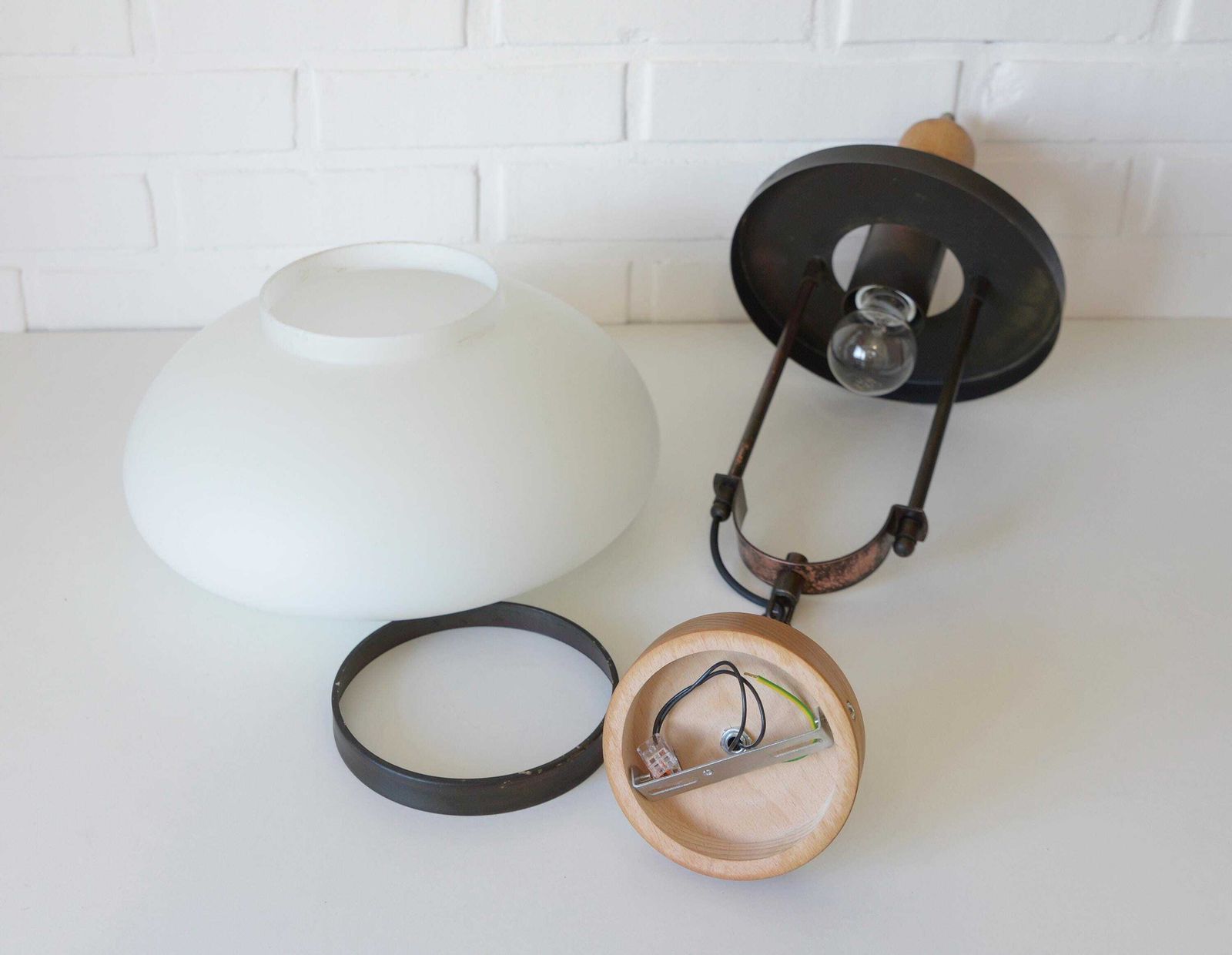 photo buy Vintage Lantern Pendant Light | Mid Century Opaline Glass Chandelier | Rewired Yugoslavian Hanging Lamp | Rustic Colonial