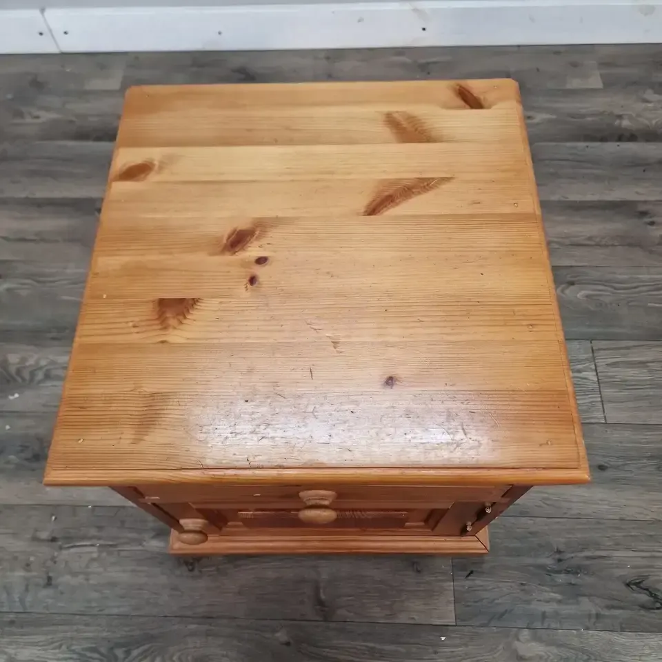 Vintage Pine Bedside Cabinet  Small Wooden Nightstand With Drawer And Cupboard photo buy
