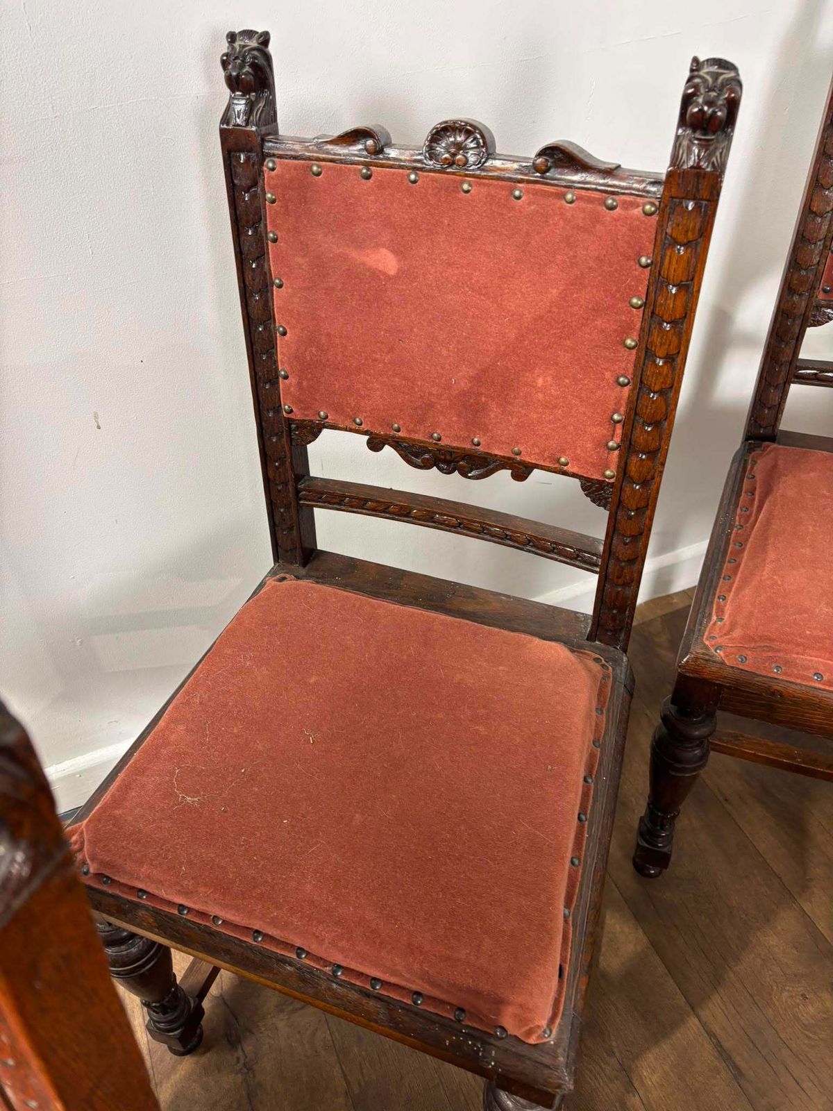 Victorian Set Of Six Carved Oak Dining Chairs photo vintage