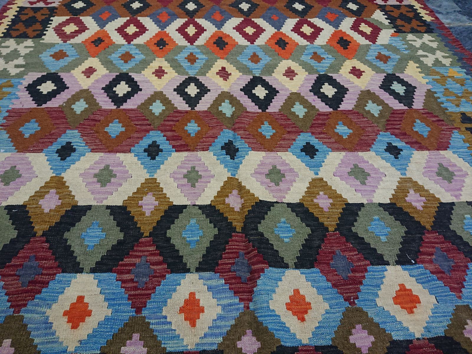 Handwoven Afghan Kilim Flatweave Multicolor Geometric Rug photo for sale