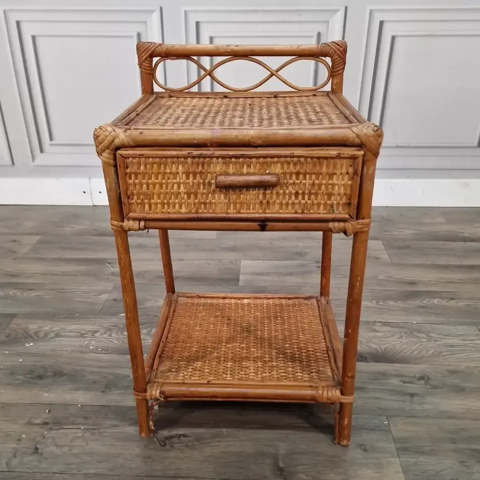 Vintage Wicker Bedside Table Cabinet Rattan Side Stand With Drawer  Retro Boho photo buy