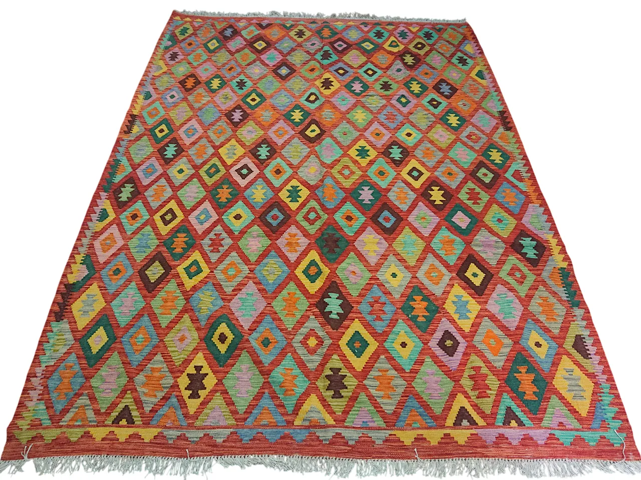 Handgeweven Kilim Flatweave Oranje Tribal Vloerkleed