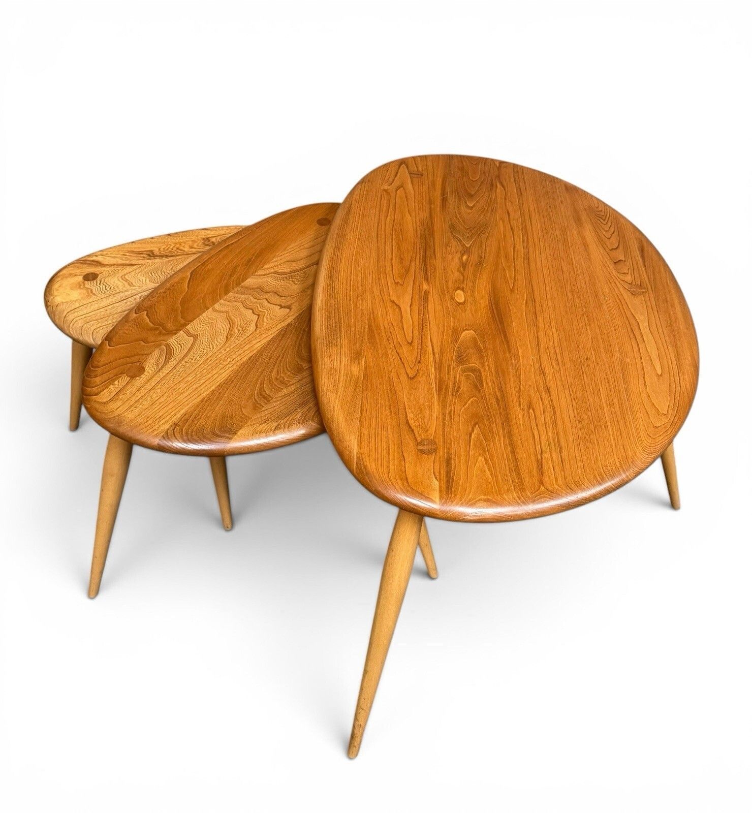 Ercol Solid Elm And Beech Blonde Nest Of Tables Pebble Nest Superior Quality photo Furniture