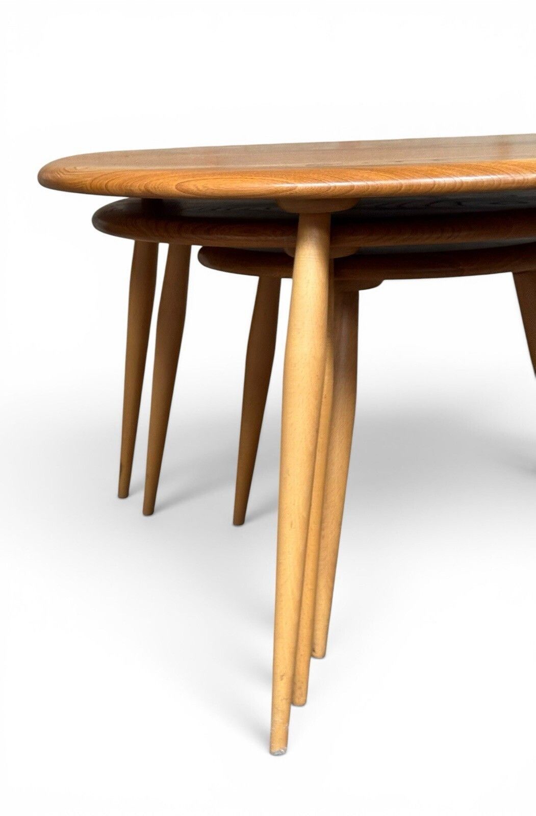 Ercol Solid Elm And Beech Blonde Nest Of Tables Pebble Nest Superior Quality photo vinterior
