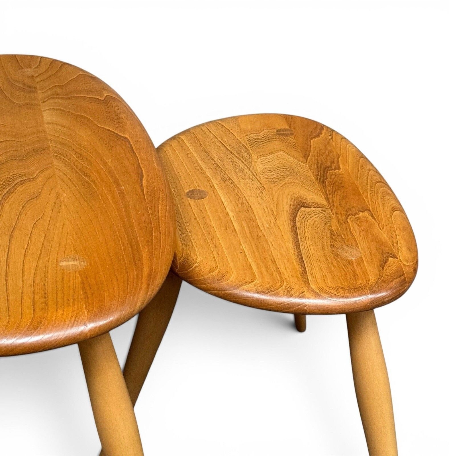 Furniture Ercol Solid Elm And Beech Blonde Nest Of Tables Pebble Nest Superior Quality photo