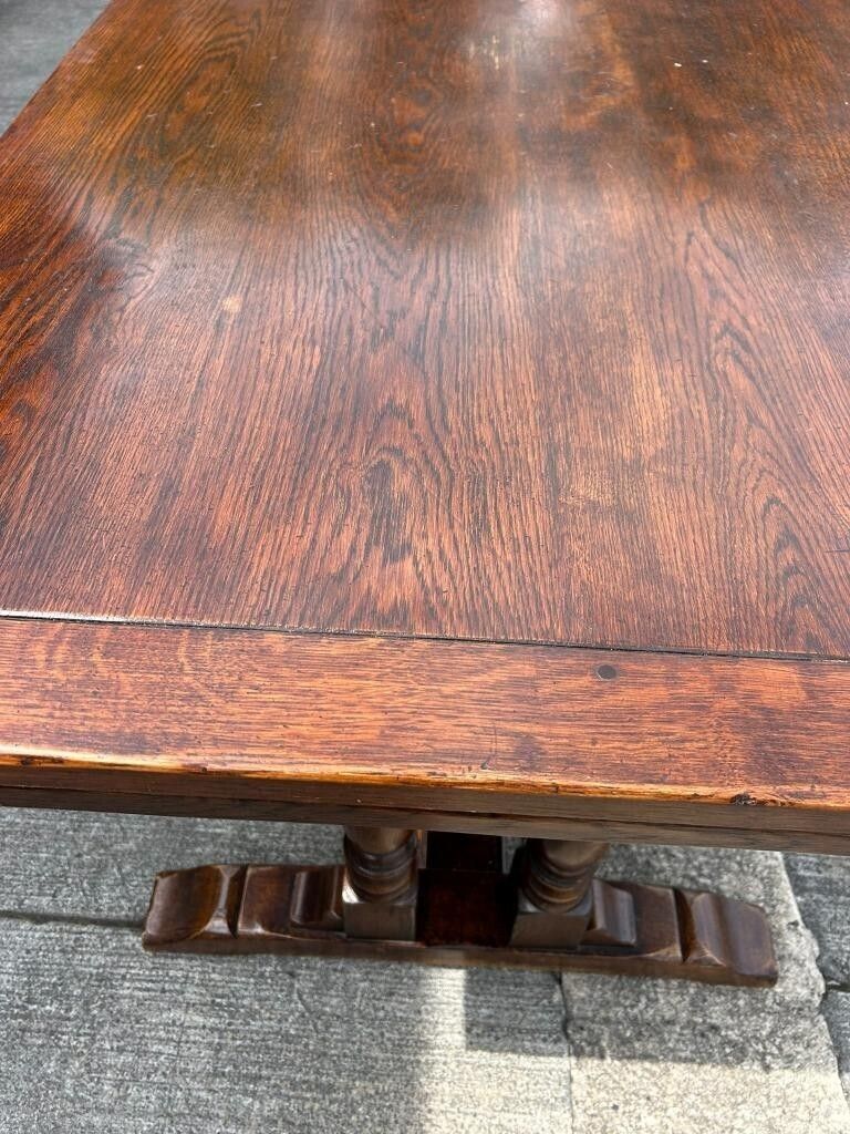 Vintage English Oak Jacobean Style Extending Drawleaf Refectory Dining Table photo vintage