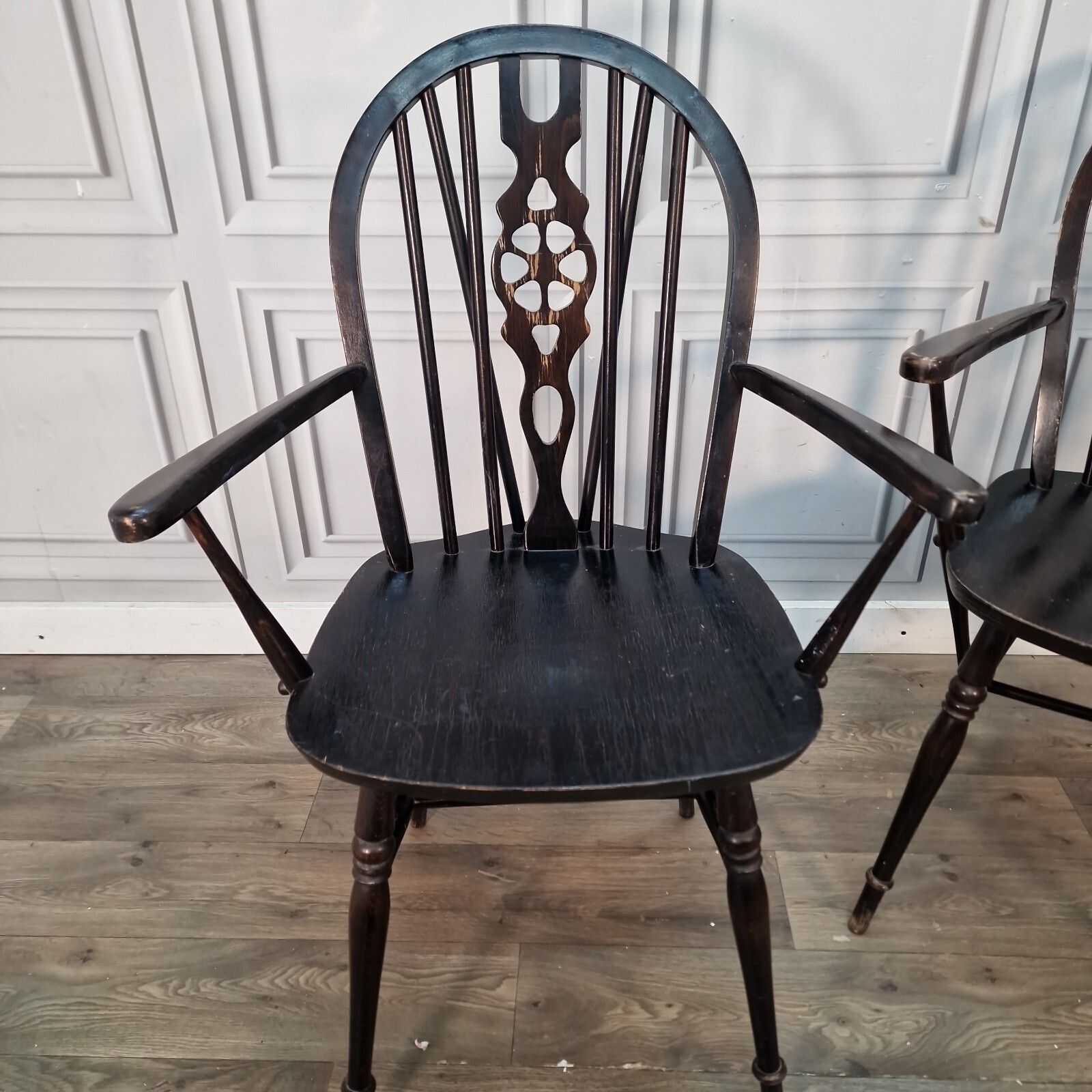 Pair Vintage Windsor Armchairs   Wheelback Hoop Back Chairs   Retro Mid Century photo Furniture