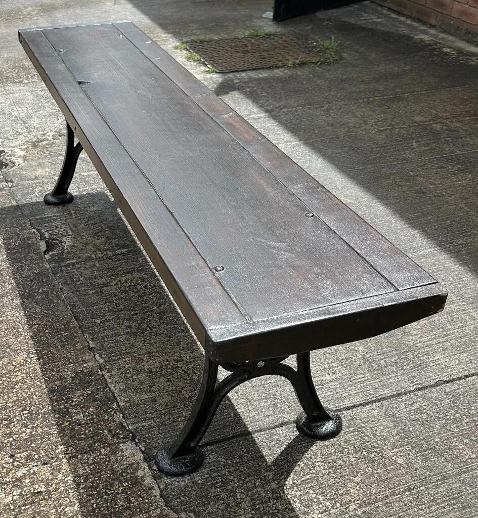 Antique Refurbished John Heywood Of Manchester Cast Iron Base Tram Railway Bench photo vinterior