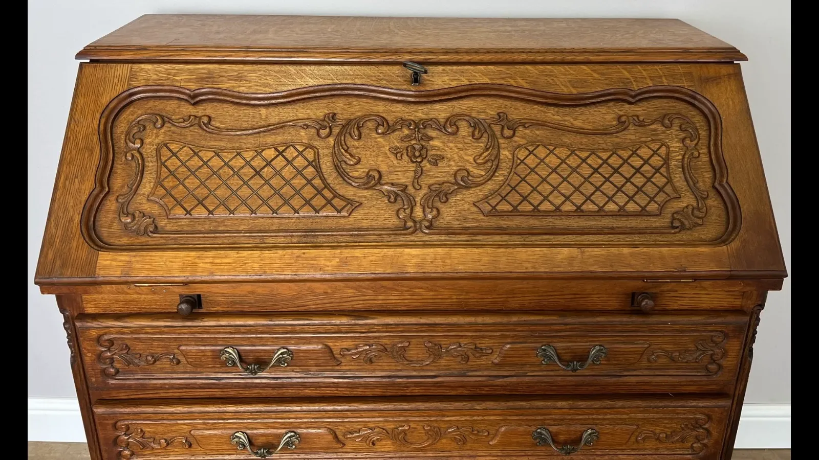 Secretaire Writing Desk Vintage French Louis Oak Rare Bureaux Cabinet Lot 6154 photo furniture