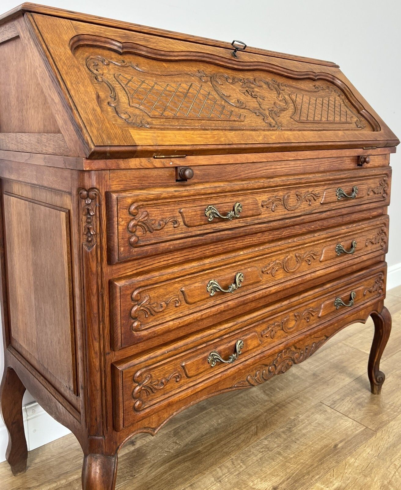 Secretaire Writing Desk Vintage French Louis Oak Rare Bureaux Cabinet Lot 6154 photo vinterior