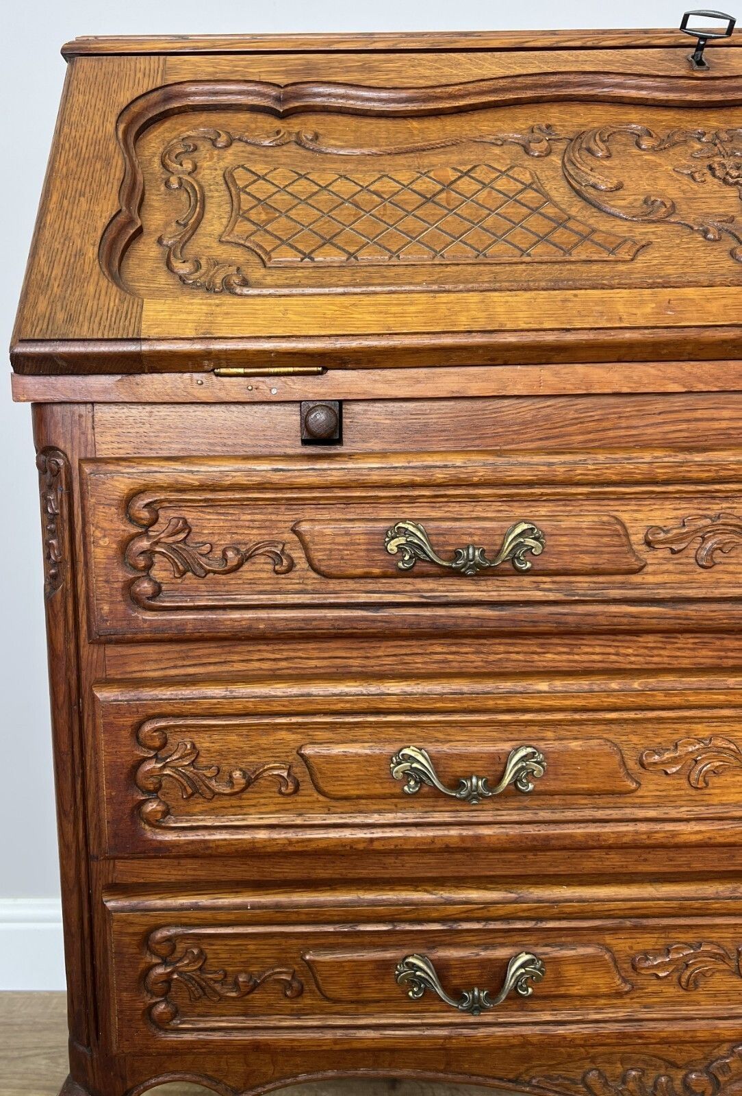 Secretaire Writing Desk Vintage French Louis Oak Rare Bureaux Cabinet Lot 6154 photo vintage