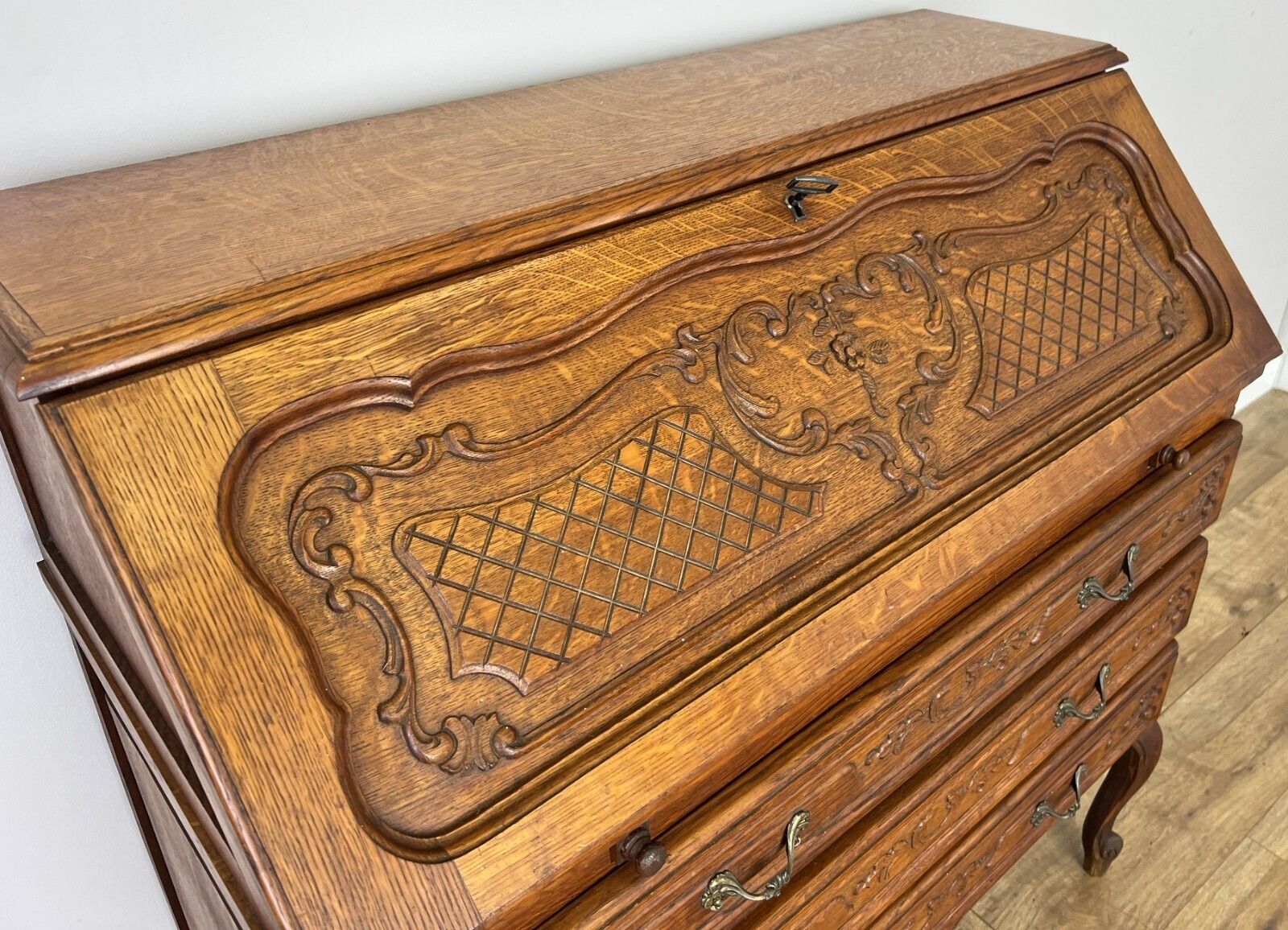 399.0 Secretaire Writing Desk Vintage French Louis Oak Rare Bureaux Cabinet Lot 6154 photo