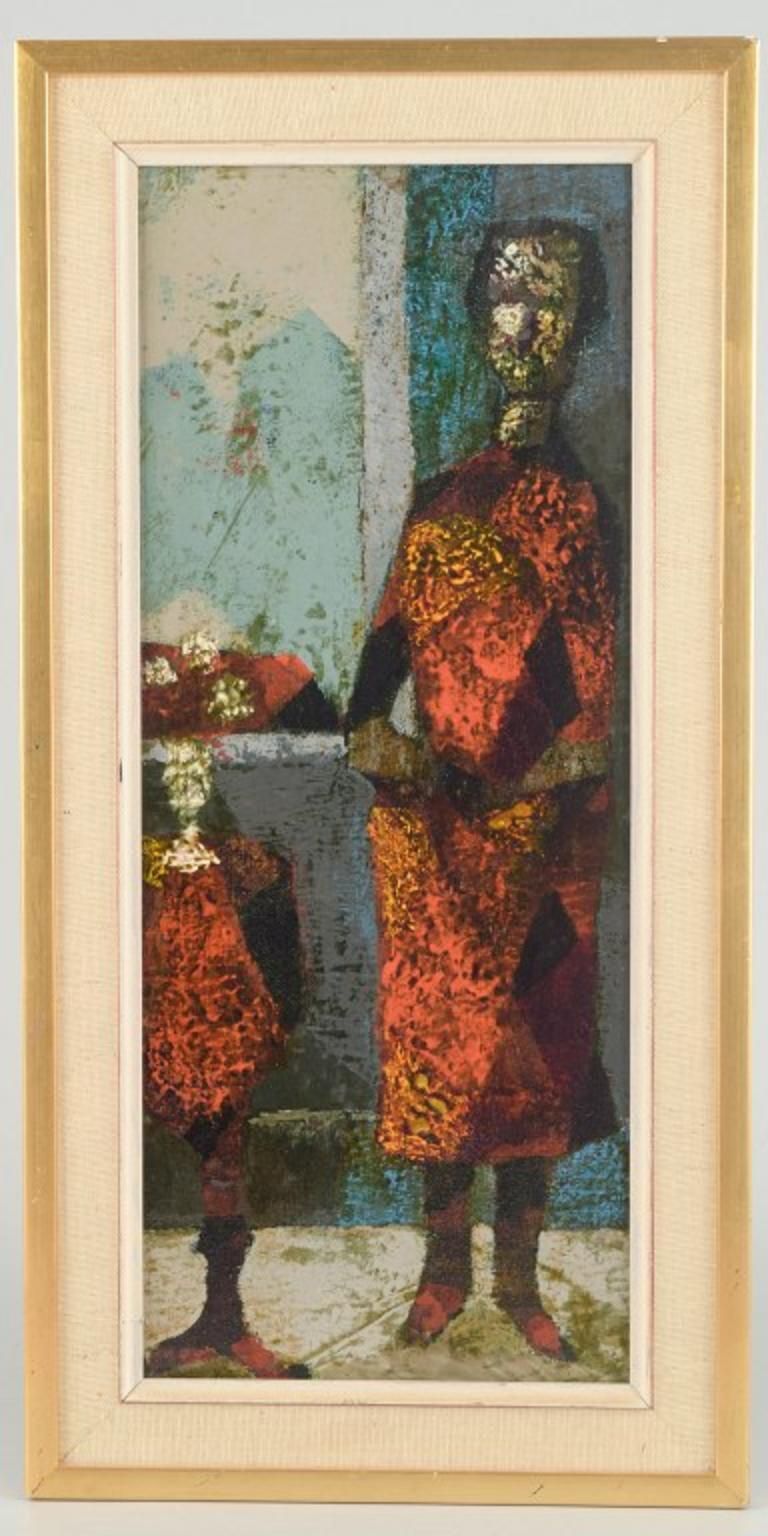 Sven Harald Ahlgren. Olieverf op paneel. Figuratieve compositie "Damen Och Blomman". photo furniture