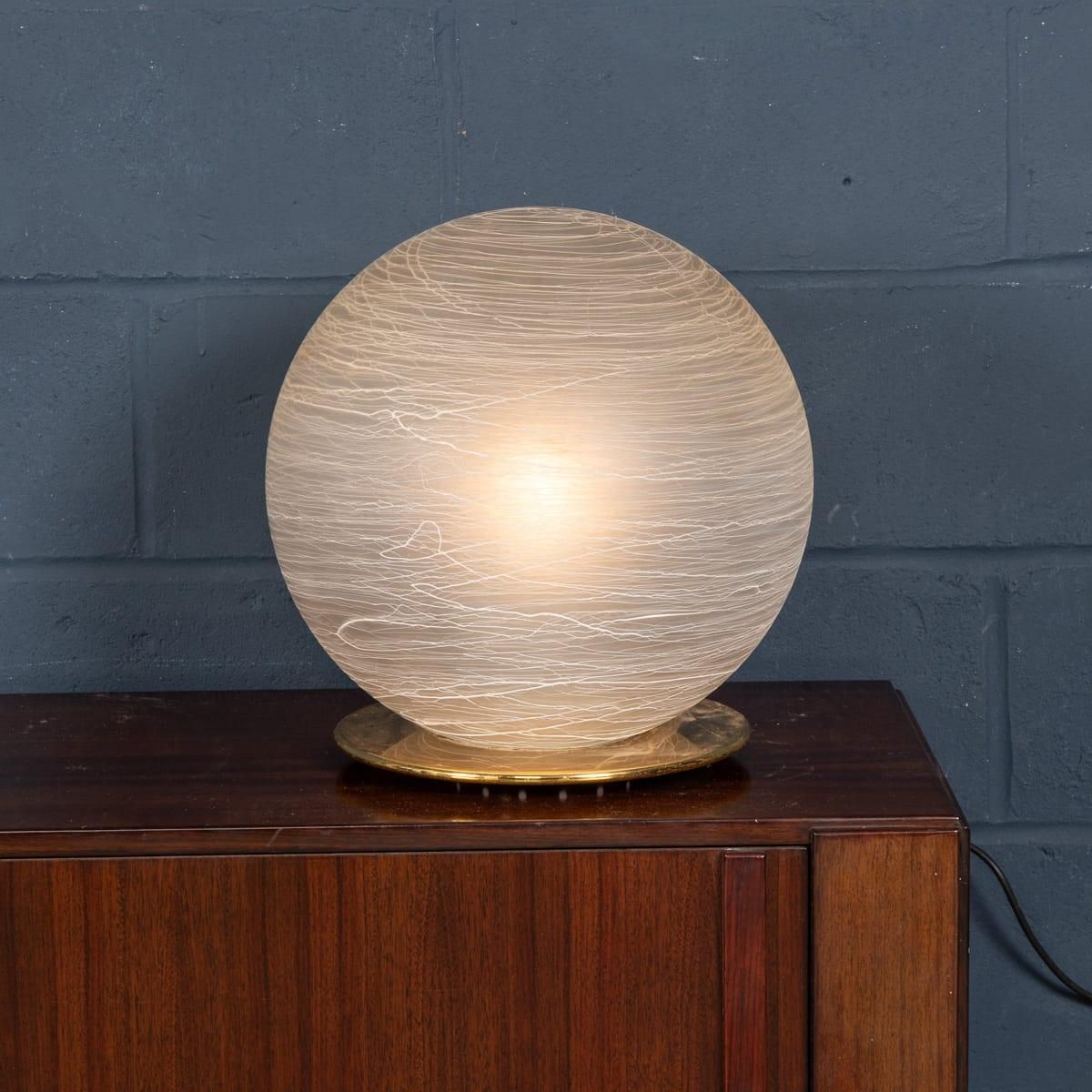 Vintage 20thc Italian Hand Blown Frosted Glass Globe Table Lamp, Murano photo for sale