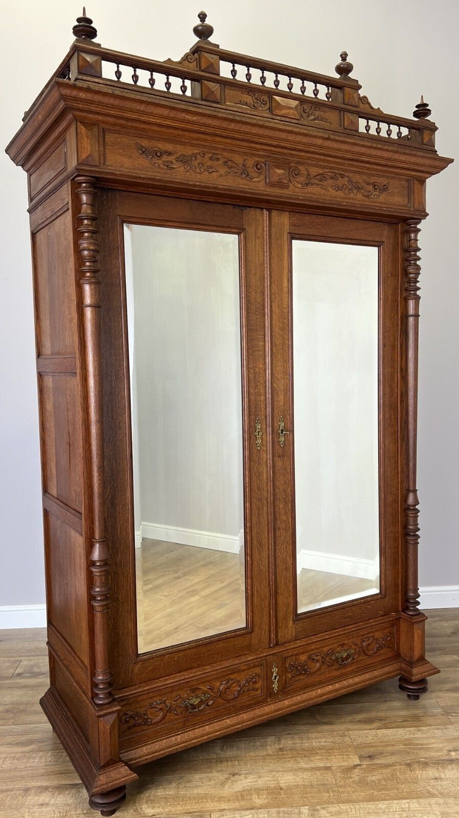 Wardrobe Antique French Oak Two Door Mirrored Carved Armoire Cabinet Lot 6153 photo for sale