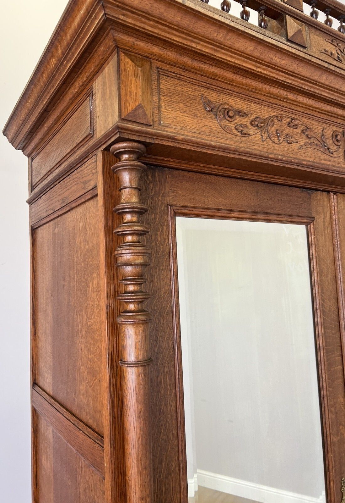 photo furniture Wardrobe Antique French Oak Two Door Mirrored Carved Armoire Cabinet Lot 6153