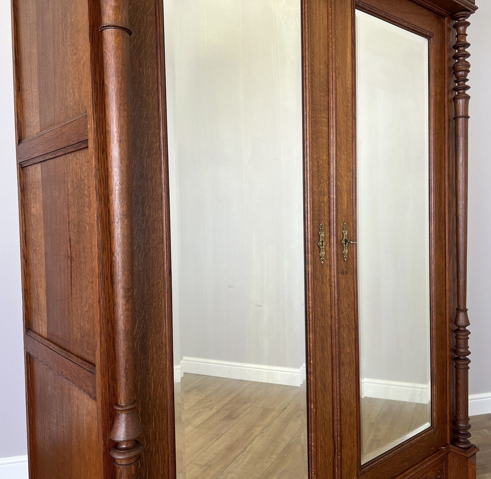 photo buy Wardrobe Antique French Oak Two Door Mirrored Carved Armoire Cabinet Lot 6153