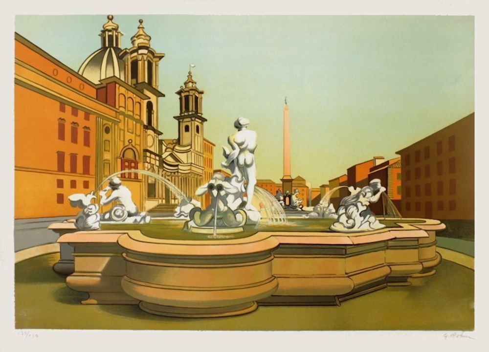 Lithographie signée Georges Rohner, Roma Piazza Navona, 1975